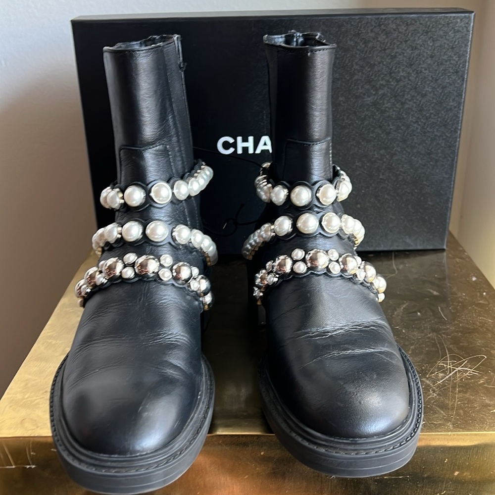 Zara Black Pearl Studded Moto Boots - Picture 6 of 14